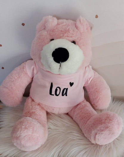 Knuffel beer roze met of zonder naam en hartje