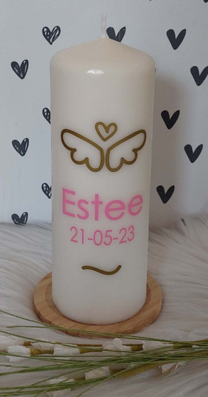 Doop- of geboortekaars met naam Engelvleugels