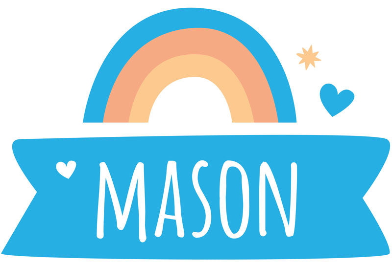 Raamsticker met naam 'regenboog' blauw