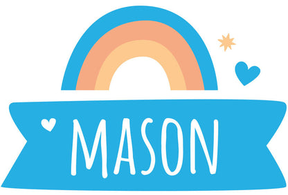 Raamsticker met naam 'regenboog' blauw