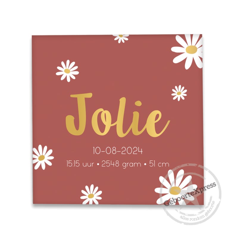 Geboortetegeltje met madeliefjes koper