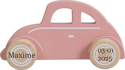 Little Dutch houten auto roze met naam
